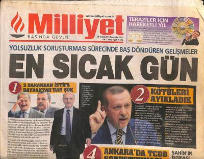 Milliyet Gazetesi 26 Aralık 2013 - Noelde Hristiyanlara Saldırı 40 Ölü - Yolsuzluk Soruşturması Sürecinde Baş Döndüren Gelişmeler GZ106112 - 1
