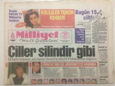 Milliyet Gazetesi 26 Haziran 1993 - Çiller Silindir Gibi GZ51536 - 1