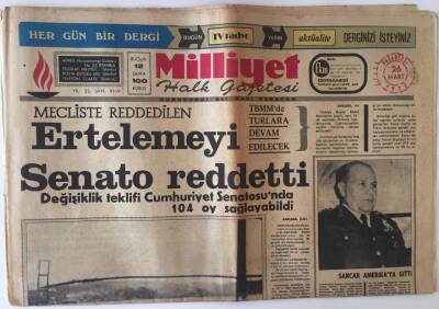Milliyet Gazetesi 26 Mart 1973 - Boğaz Köprüsünün Resmi Açılışı Cumhuriyetin 50. Yılında Yapılacaktır GZ11473 - 1