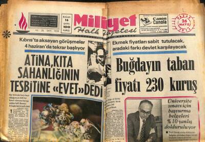 Milliyet Gazetesi - 26 Mayıs 1974 - Buğdayın Taban Fiyatı 230 Kuruş GZ110944 - 1