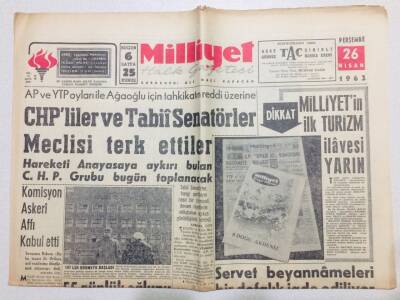 Milliyet Gazetesi 26 Nisan 1962 - CHPliler Ve Tabii Senatörler Meclisi Terk Ettiler GZ53681 - 1