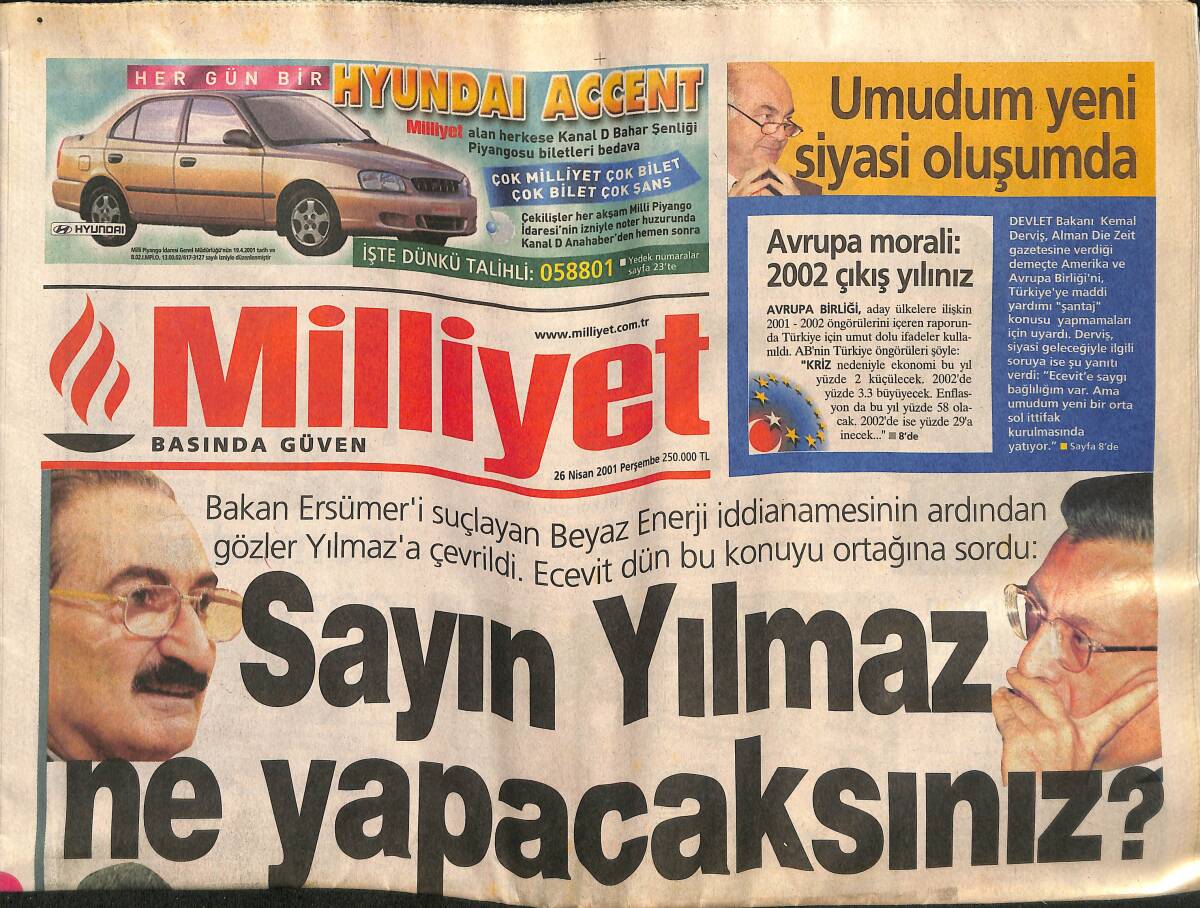 Milliyet Gazetesi 26 Nisan 2001 - Demet Akbağ Ağzını Bozdu - ANAP : Rahat Bırakın GZ157350 - 1