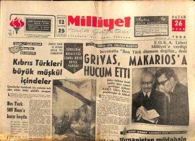 Milliyet Gazetesi 26 Ocak 1964 - Kıbrıs Türkleri Büyük Müşkül İçindeler.5 Türk 500 Ruma Karşı Koydu GZ58827 - 1