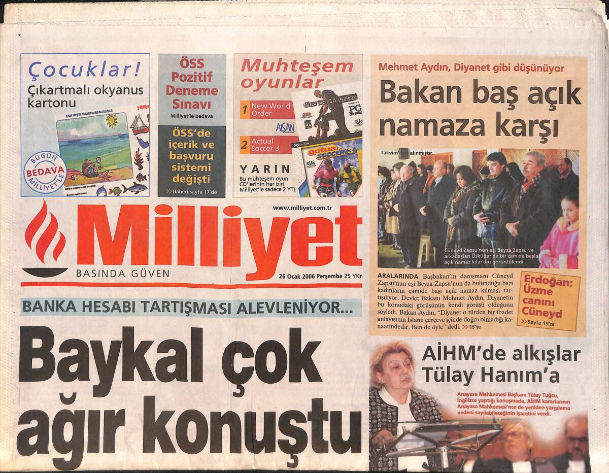 Milliyet Gazetesi 26 Ocak 2006 - Michael Jackson Arap Kadınlarına Özenip Kapandı - Baykal Çok Ağır Konuştu GZ2906 - 1