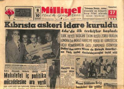 Milliyet Gazetesi 27 Ağustos 1955 - Kıbrısta Askeri İdare Kuruldu GZ59637 - 1