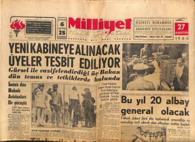 Milliyet Gazetesi - 27 Ağustos 1960 - Bu Yıl 20 Albay General Olacak GZ110917 - 1