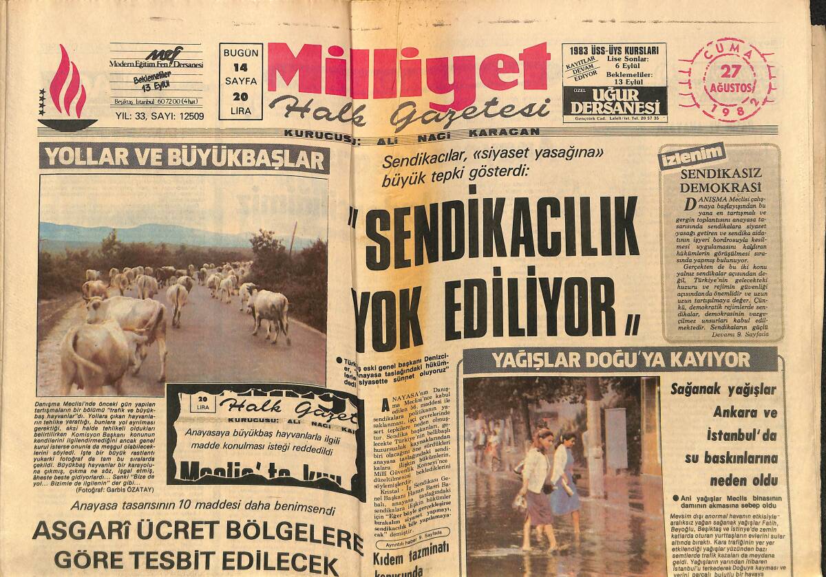 Milliyet Gazetesi 27 Ağustos 1982 - Safiye Ayla Coştu, Coşturdu - Lübnan İsrail İle Barış Anlaşması İmzalayacak GZ140098 - 1