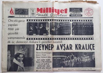 Milliyet Gazetesi 27 Ekim 1968 - 1968 Yılı Güzellik Yarışmasında Zeynep Avşar Kraliçe GZ6255 - 2