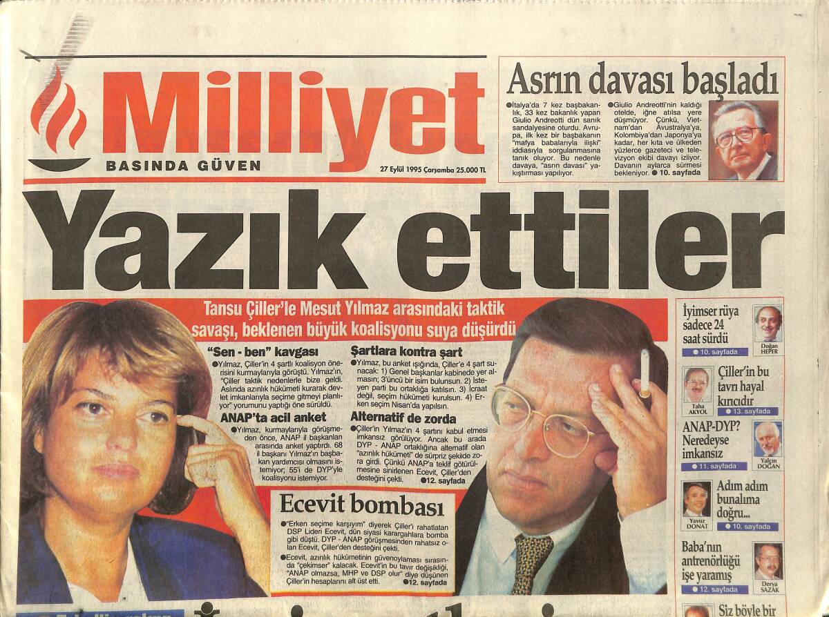 Milliyet Gazetesi 27 Eylül 1995 - Doğu Kan Ağlıyor - Bon Jovi'ye Türk Klarneti GZ157458 - 1