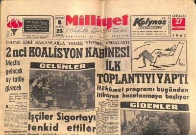 Milliyet Gazetesi 27 Haziran 1962 - İkinci Koalisyon Kabinesi İlk Toplantıyı Yaptı GZ58724 - 1