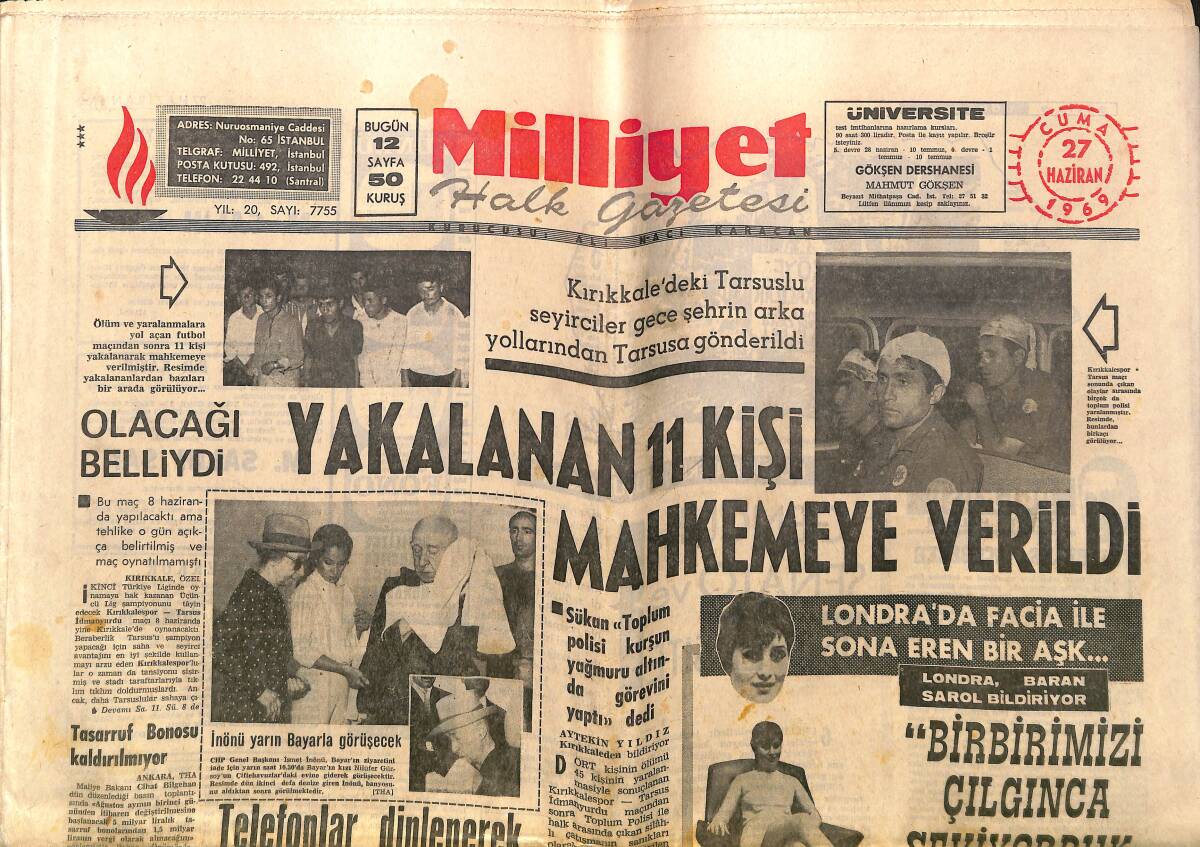 Milliyet Gazetesi 27 Haziran 1969 - Londra'da Facia İle Sona Eren Bir Aşk - Ajda Pekkan 2 Hafta İçin 75 Bin Lira İstedi GZ140085 - 1