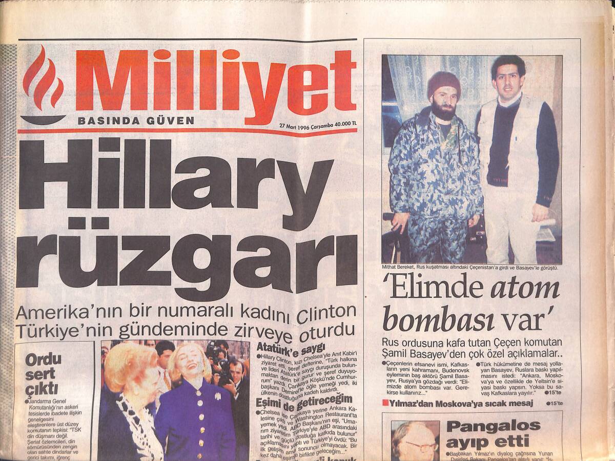 Milliyet Gazetesi 27 Mart 1996 - Hillary Rüzgarı - Galatasaray'da Kriz Bitti - Hakan Şükür Direniyor GZ132841 - 1