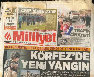 Milliyet Gazetesi 27 Mart 2015 - Irak,Suriye,Libya Derken Şimdi de Yemen Patladı - Avrupanın 3.Büyük Sinagogu GZ124698 - 1