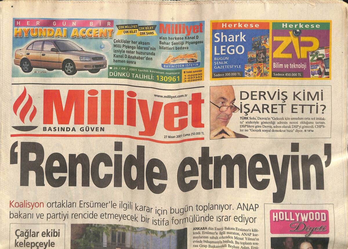 Milliyet Gazetesi 27 Nisan 2001 - Aziz Yıldırım Patladı - Türkiye İlk Kez 2.Ligde GZ157349 - 1
