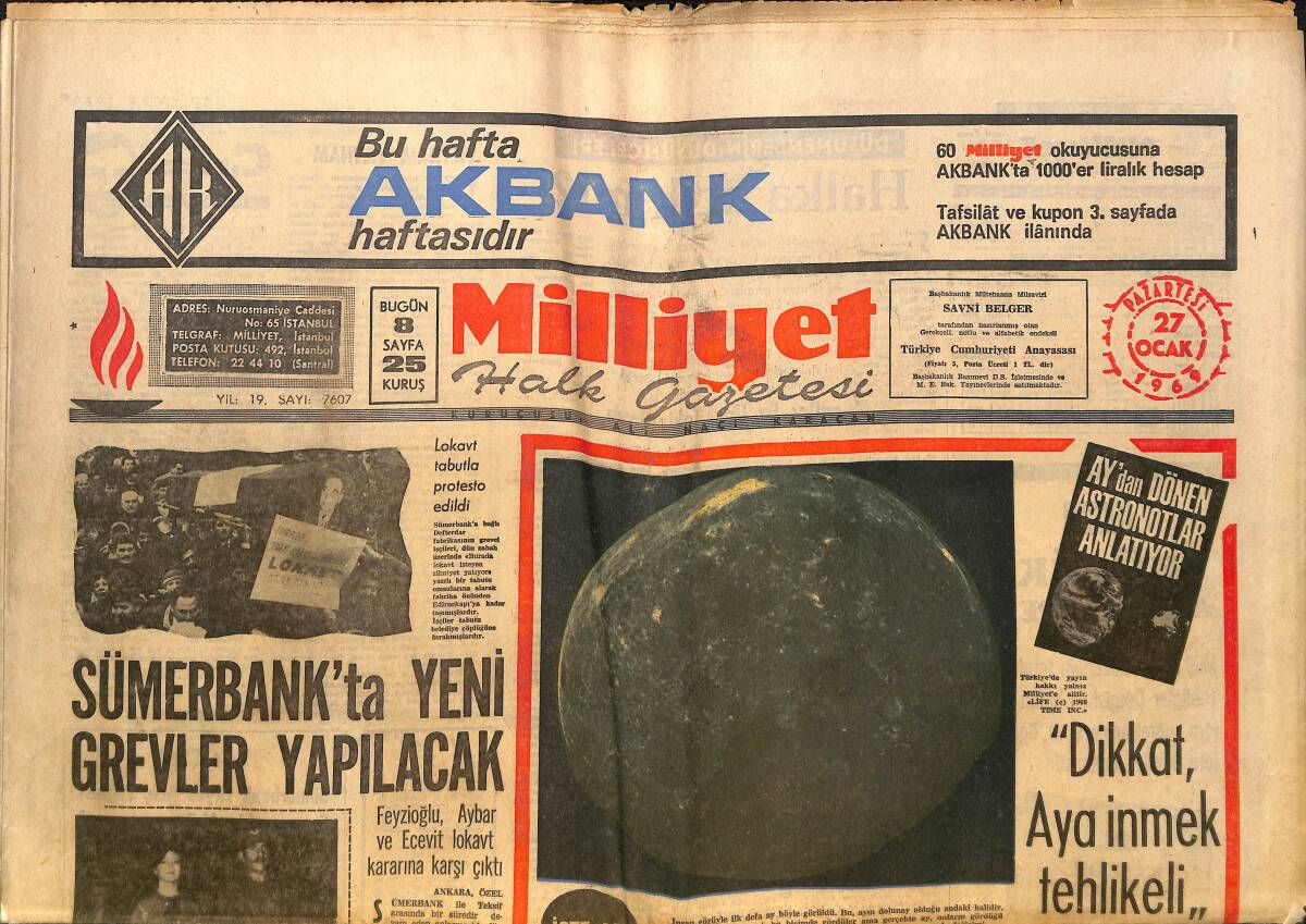 Milliyet Gazetesi 27 Ocak 1969 - Sümerbank'ta Yeni Grevler Yapılacak - Feyzioğlu , Aybar Ve Ecevit Lokavt Kararına Karşı Çıktı! GZ140139 - 1