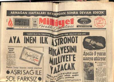 Milliyet Gazetesi 27 Şubat 1969 - Aya İnen İlk Astronot , Apollo-9 Uzaya Atılıyor GZ58866 - 1
