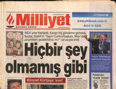 Milliyet Gazetesi 27 Şubat 2001 - MGK Yine Toplandı . Kavga Hiç Gündeme Gelmedi - Fatih Terim Menekşe Defterini Kapattı GZ91933 - 1