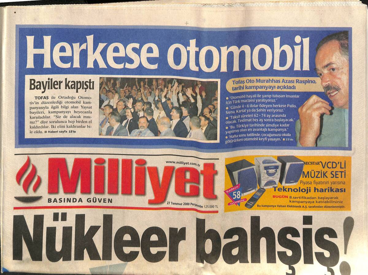 Milliyet Gazetesi 27 Temmuz 2000 - İmdada Pascal Yetişti - Nükleer Bahşiş GZ157378 - 1