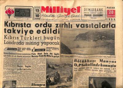 Milliyet Gazetesi 28 Ağustos 1955 - Kıbrısta Ordu Zırhlı Vasıtalarla Takviye Ediliyor GZ59635 - 1