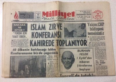 Milliyet Gazetesi 28 Ağustos 1969 - İslam Zirve Konferansı Kahirede Toplanıyor - GZ15558 - 2
