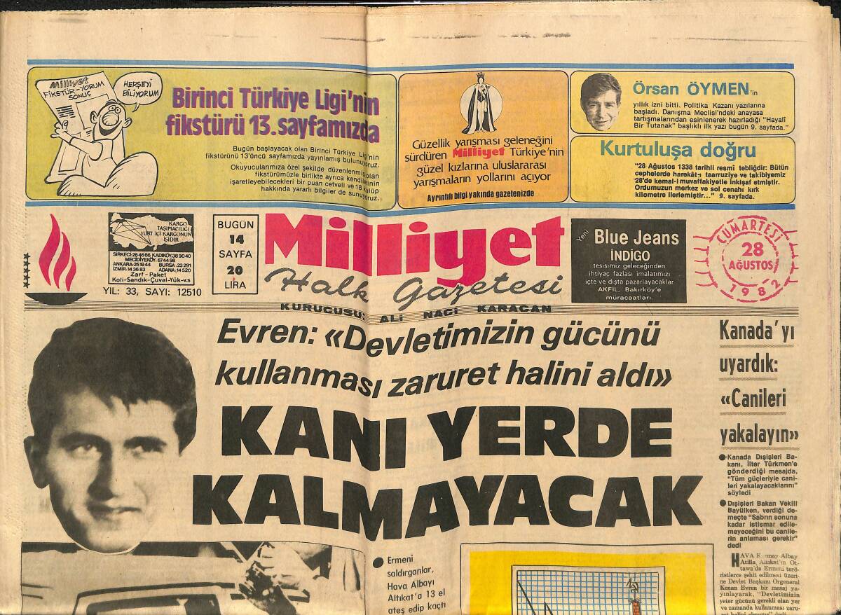 Milliyet Gazetesi 28 Ağustos 1982 - Ermeni Terörü Kanada'da Yoğunlaşmıştı - Müjde Ar Atilla Özdemiroğlu İle Evleneceğini Açıkladı GZ140099 - 1