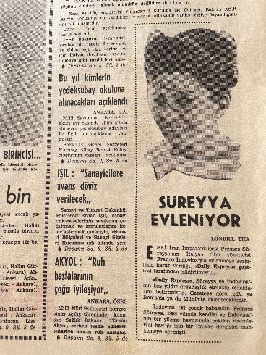Milliyet Gazetesi 28 Eylül 1971 - Süreyya Evleniyor - Türk-İran Demiryolunu Şah Ve Sunay Törenle Açtı - Herbie Mann Ve Grubu Geldi GZ140265 - 2