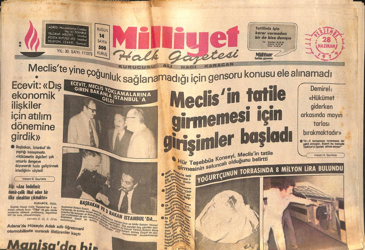 Milliyet Gazetesi 28 Haziran 1979 - İlaç Zammı Belli Oluyor - Muhammed Ali Baterist Oldu GZ134727 - 1