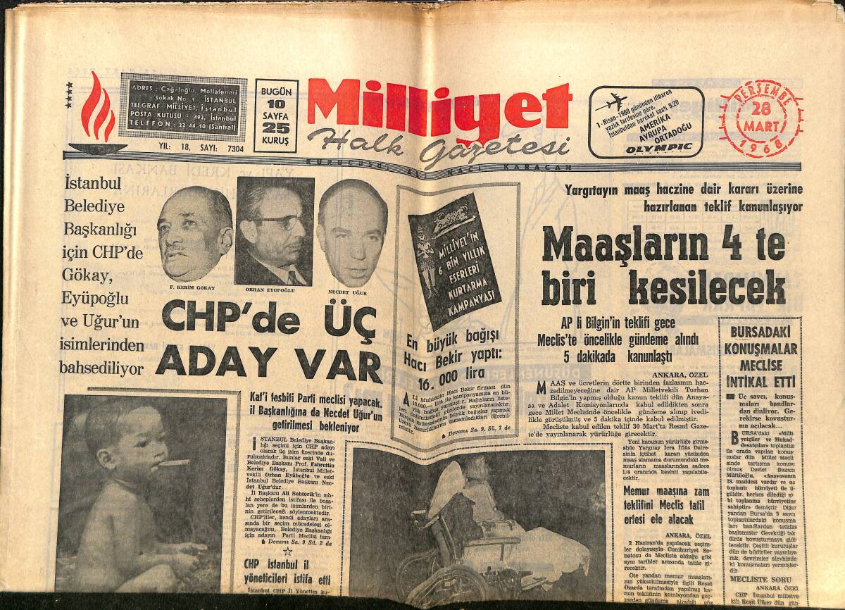 Milliyet Gazetesi 28 Mart 1968 - Liz'in Giyinişi Daima Kötüdür - Volvo, Fiat Yapımı İçin İzin İzledi - Galatasaray Transfere 2.5 Milyon Ayırdı GZ140248 - 1