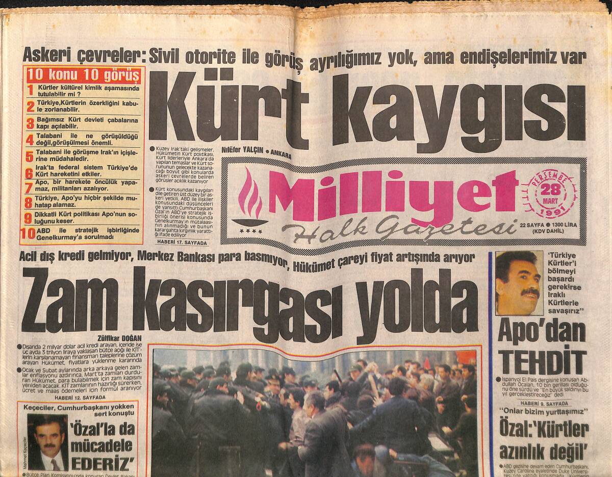 Milliyet Gazetesi 28 Mart 1991 - Kürt Kaygısı - Azerbaycan'dan Teşekkür GZ149512 - 1