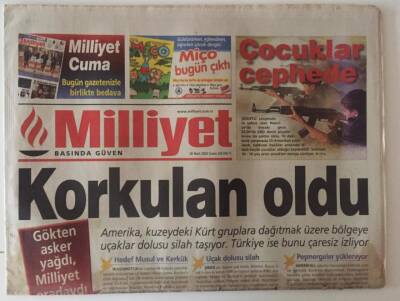 Milliyet Gazetesi 28 Mart 2003 - Amerika Kuzeydeki Kürt Gruplara Dağıtmak Üzere Bölgeye Uçaklar Dolusu Silah Taşıyor Korkulan Oldu GZ31341 - 1