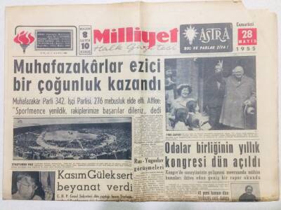 Milliyet Gazetesi 28 Mayıs 1955 - Muhafazakarlar Ezici Bir Çoğunluk Kazandı GZ53743 - 1