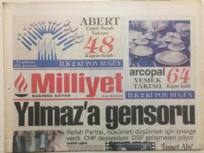 Milliyet Gazetesi 28 Mayıs 1996 - Mesut Yılmaza Gensoru,Erbakan Atağa Kalktı GZ24360 - 1