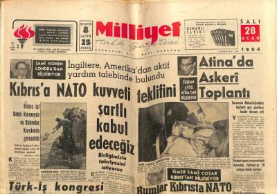 Milliyet Gazetesi 28 Ocak 1964 - Rumlar Kıbrısta NATO Kuvveti İstemiyor GZ58825 - 1