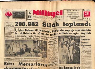 Milliyet Gazetesi 28 Temmuz 1960 - 290.982 Silah Toplandı GZ58884 - 1