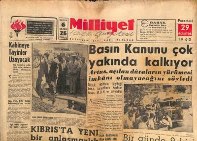 Milliyet Gazetesi - 29 Ağustos 1960 - Basın Kanunu Çok Yakında Kalkıyor GZ110915 - 1