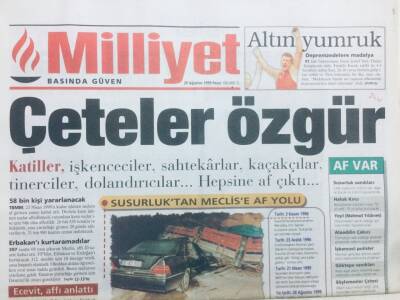 Milliyet Gazetesi 29 Ağustos 1999 - Çeteler Özgür GZ43054 - 1
