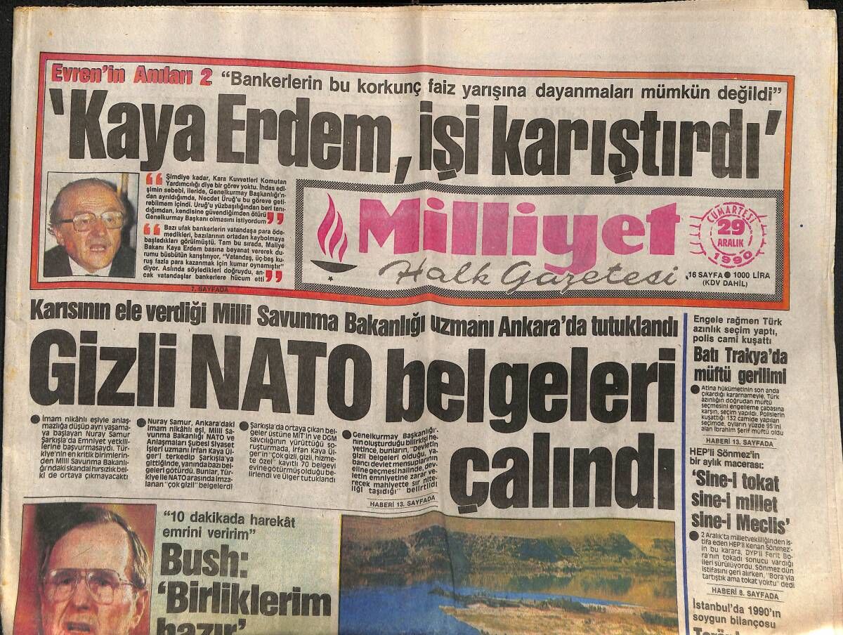 Milliyet Gazetesi 29 Aralık 1990 - Galatasaray'la Mutlu Yıllar - Gizli NATO Belgeleri Çalındı GZ152322 - 1