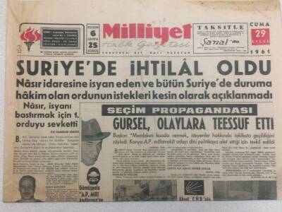Milliyet Gazetesi 29 Eylül 1961 - Suriyede İhtilal Oldu GZ52361 - 1