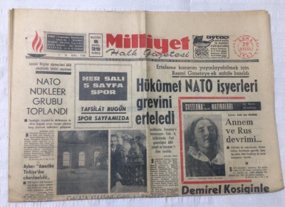 Milliyet Gazetesi 29 Eylül 1967 - Hükumet Nato İşyerleri Grevini Erteledi - GZ15906 - 2