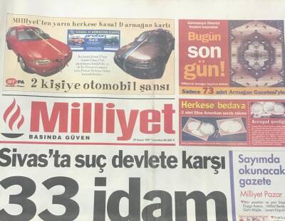 Milliyet Gazetesi 29 Kasım 1997- Sivasta Suç Devlete Karşı 33 İdam -Başbakan Mesut Yılmaz Enflasyonu 3 Yılda Düşüreceğiz GZ36416 - 1