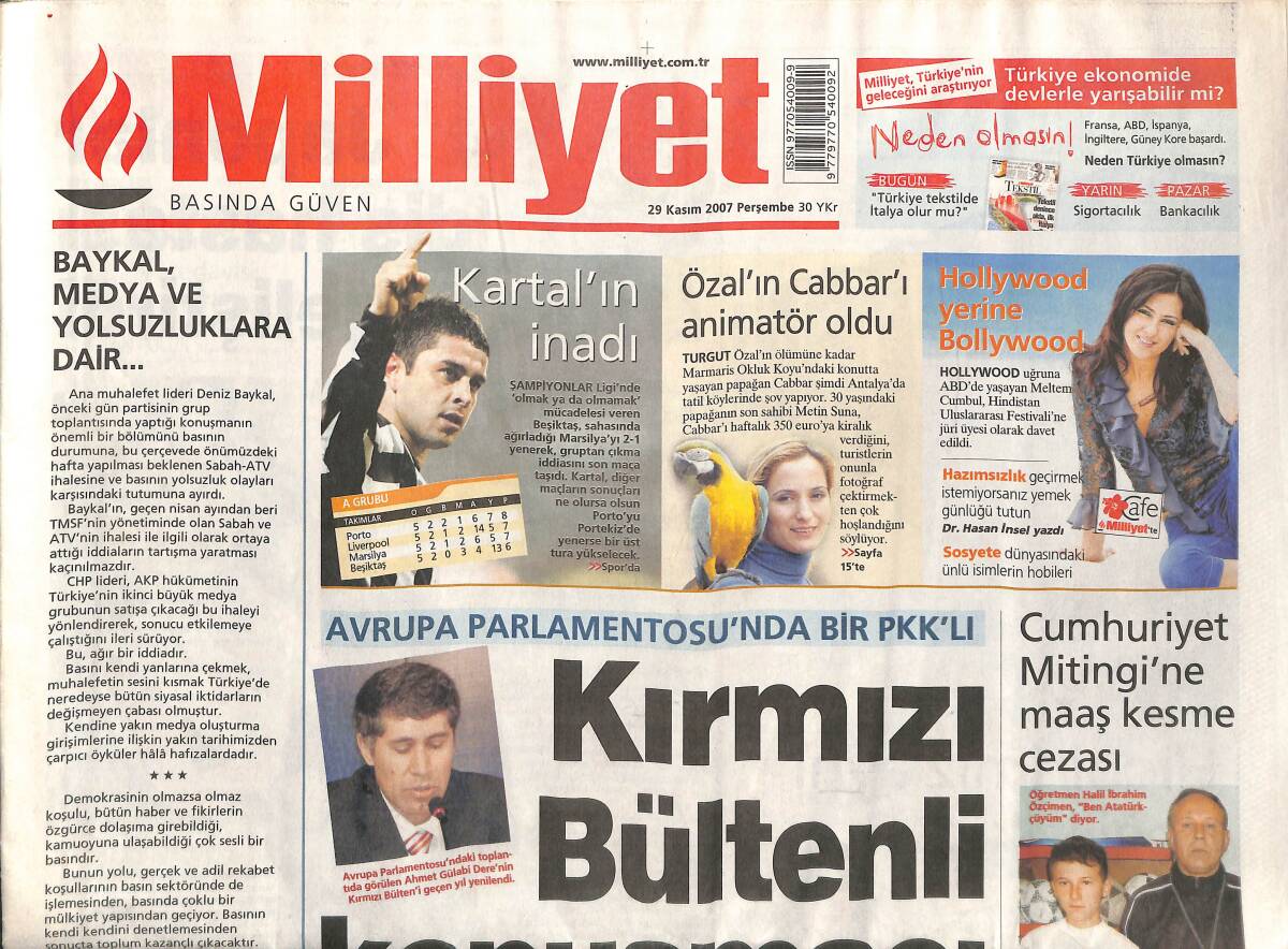 Milliyet Gazetesi 29 Kasım 2007 - Özal'ın Cabbar'ı Animatör Oldu - Beşiktaş'ın İnadı GZ152964 - 1