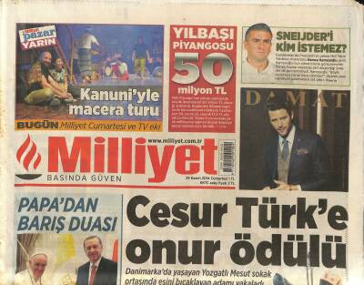 Milliyet Gazetesi 29 Kasım 2014 - Papadan Barış Duası - Yılmazer , Dink Davası Şüphelendi GZ125492 - 1