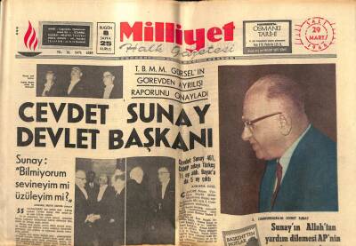 Milliyet Gazetesi 29 Mart 1966 - Cevdet Sunay Devlet Başkanı GZ59718 - 1