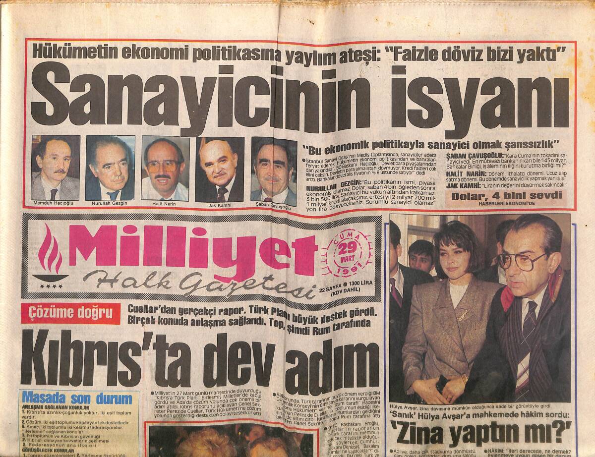 Milliyet Gazetesi 29 Mart 1991 - ANAP'ta 3 Madde Korkusu - Kıbrıs'ta Dev Adım - Memura Erken Maaş GZ149511 - 1