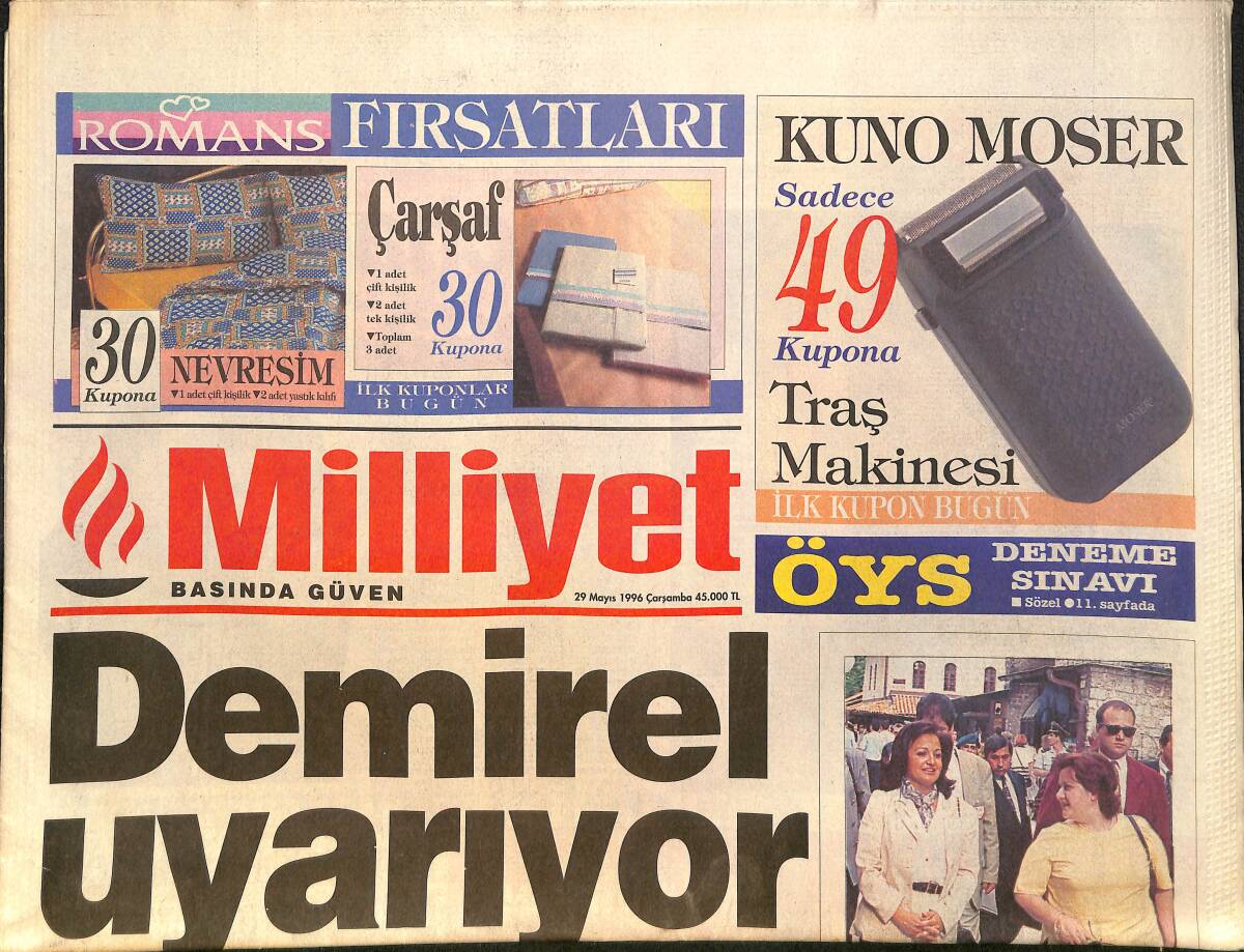 Milliyet Gazetesi 29 Mayıs 1996 - Habi Tatlıses Krizi - Michael Jackson'dan Mega Rüşvet - Fenerbahçe Şov Yapacak GZ2584 - 1