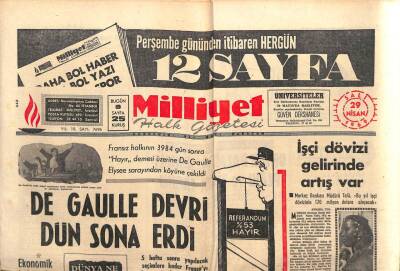 Milliyet Gazetesi 29 Nisan 1969 - De Gaulle Devri Sona Erdi GZ103563 - 1