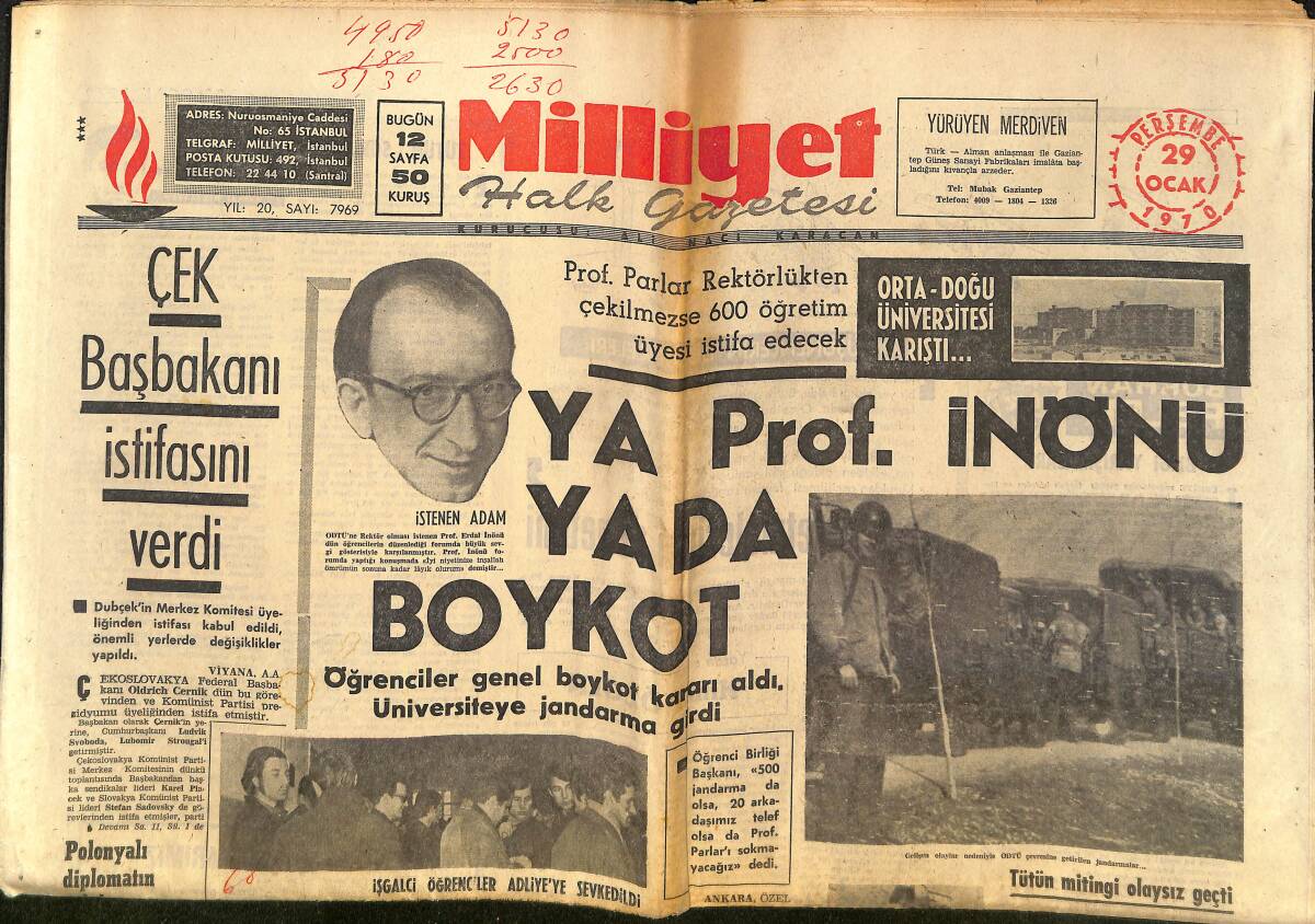 Milliyet Gazetesi 29 Ocak 1970 - Çek Başbakanı İstifasını Verdi! - Bülent Ecevit, İdam'ın Kalkmasını İstedi! GZ140306 - 1