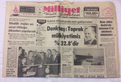Milliyet Gazetesi 29 Ocak 1977 - DenktaşToprak Mülkiyetimiz %32.8dir - GZ15629 - 1