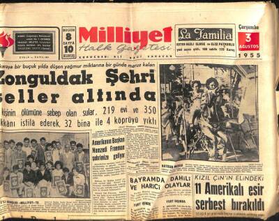 Milliyet Gazetesi 3 Ağustos 1955 - Zongultak Şehri Seller Altında..Çinin Elindeki 11 Amerikalı Esir Serbest Bırakıldı GZ59659 - 1