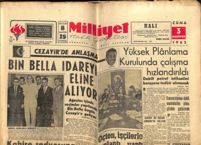 Milliyet Gazetesi 3 Ağustos 1962 - Cezayirde Anlaşma Bin Bella İdareyi Eline Alıyor GZ58723 - 1